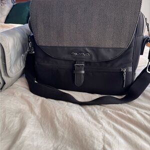 Nuna Black and Gray Herringbone Baby Messenger Diaper Bag